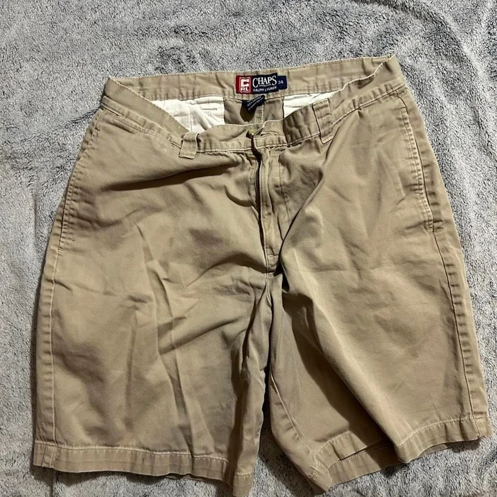 Chaps Ralph Lauren Men's 34 Khaki Chino Shorts 100% Cotton Pleated